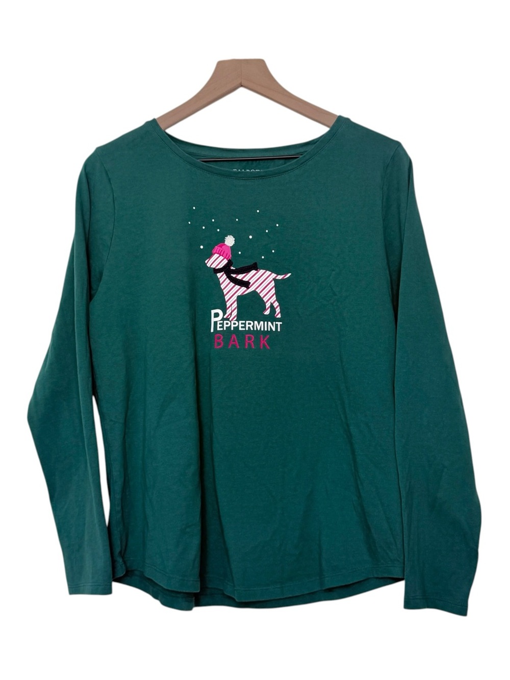 Talbots Green Long Sleeve "Peppermint Bark" Dog Graphic Tee